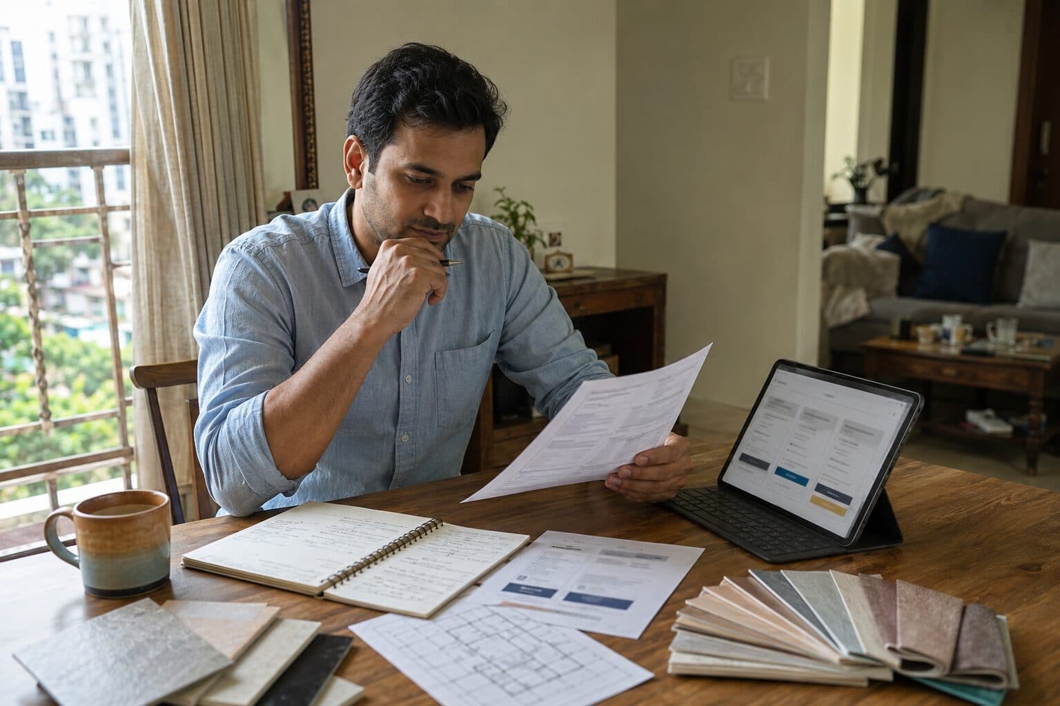 Homeowner reviewing renovation cost information